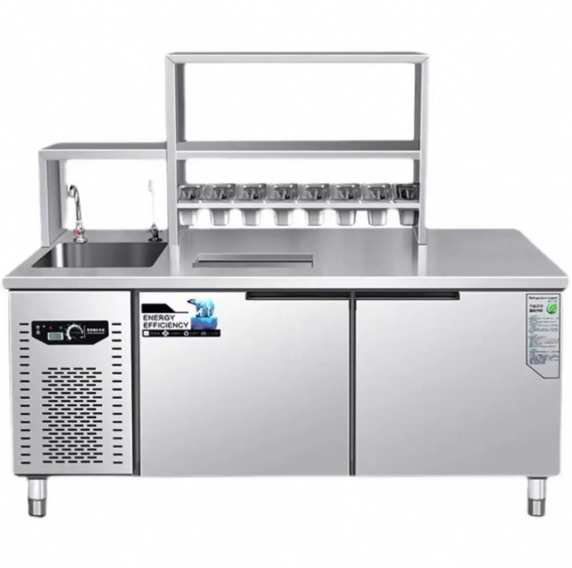 Customized Bubble Tea Workbench With Refrigerator Milk Tea Equipment Boba Tea Counter