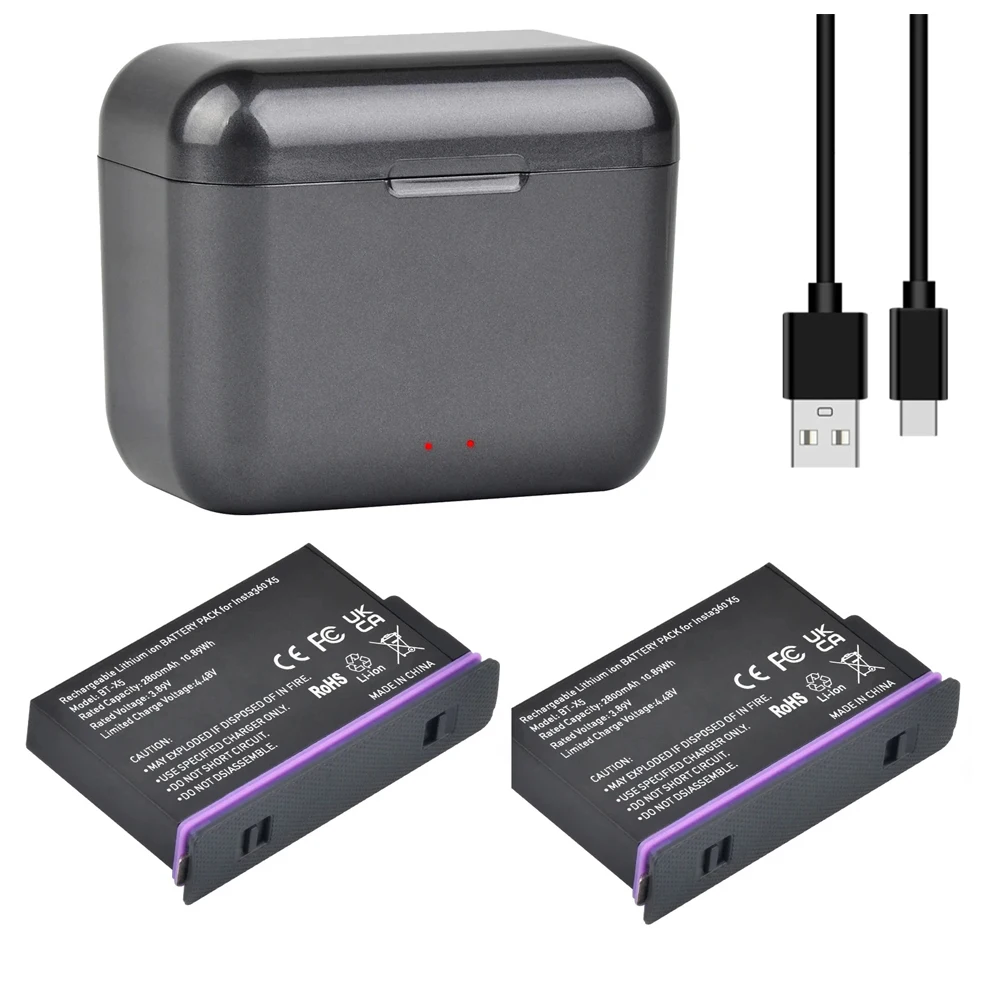 360 X5 Battery&Charger, 2800mAh Lithium Rechargeable Battery&2 Slot Battery Charger Compatible with Insta360 X5 Action Camera