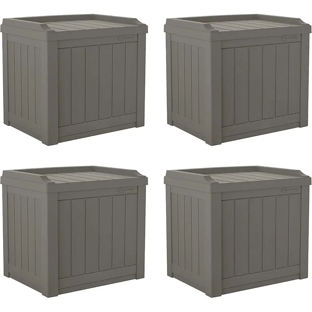 22 Gallon Indoor or Outdoor Backyard Patio Small Storage Deck Box with Attractive Bench Seat and Reinorced Lid, Stone (4 Pack)