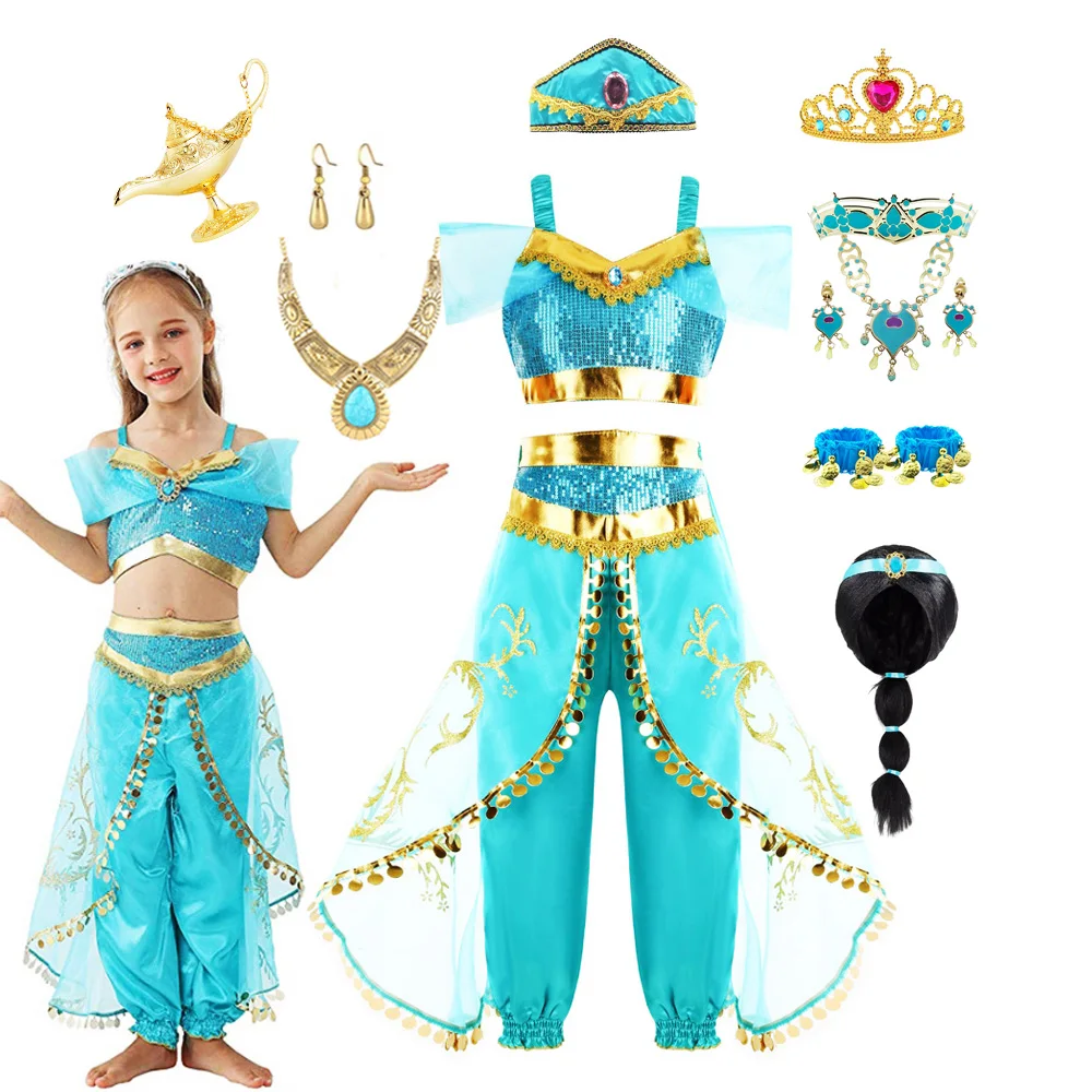 Girls Princess Dress Jasmine Costume Arabian Fancy Dress Princess Dress Kids Birthday Party Christmas Children Cosplay