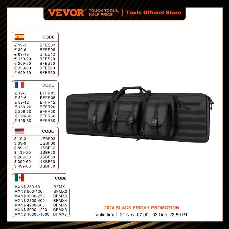 VEVOR Rifle Bag 42 inch Tactical Double Long Gun Bag Soft Rifle Case with Lockable Zipper Portable Handle & Shoulder Strap Black