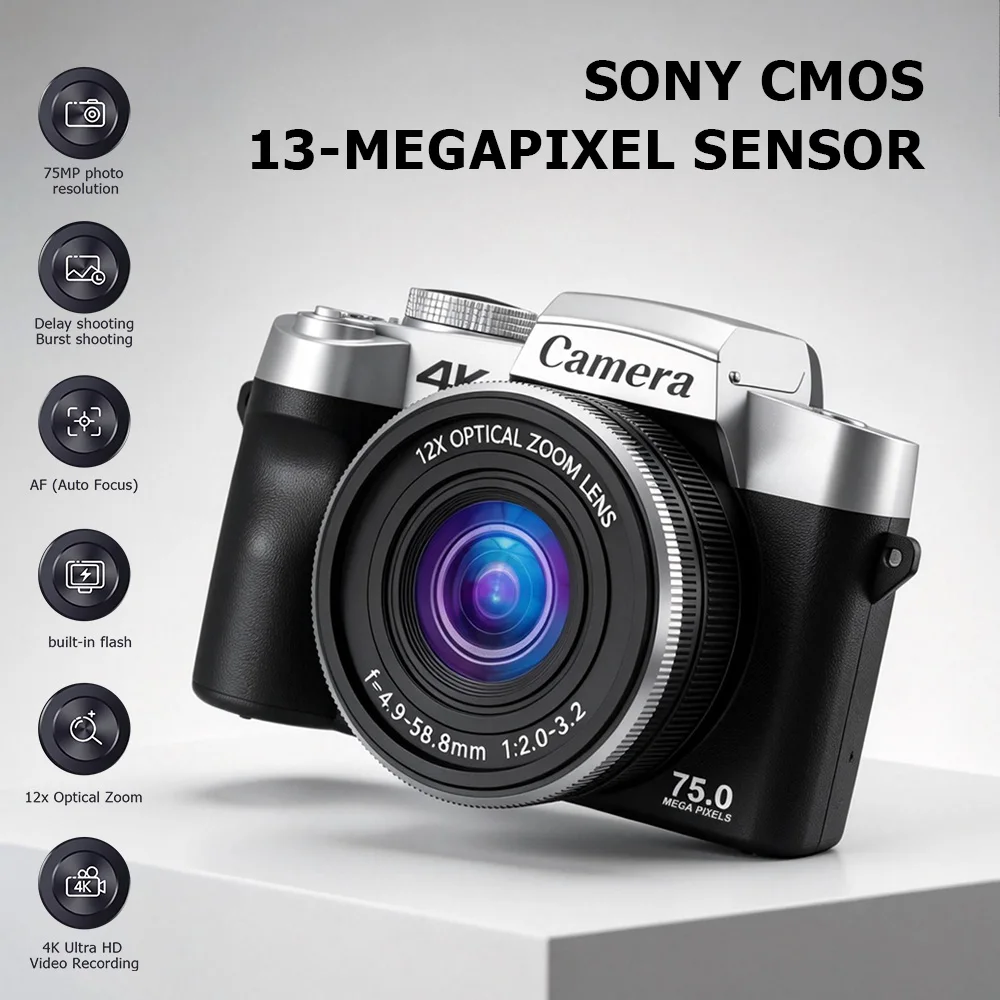 Detachable Battery Vlog Cam WD09PRO 4K 75MP 18X Zoom 3.0