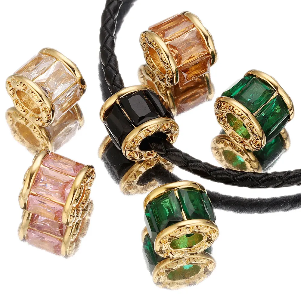 2 Stück luxuriöse bunte Kristall-Abstandsperlen aus Edelstahl mit großem Loch für europäische Armbänder, Charms, Materialien zur Schmuckherstellung