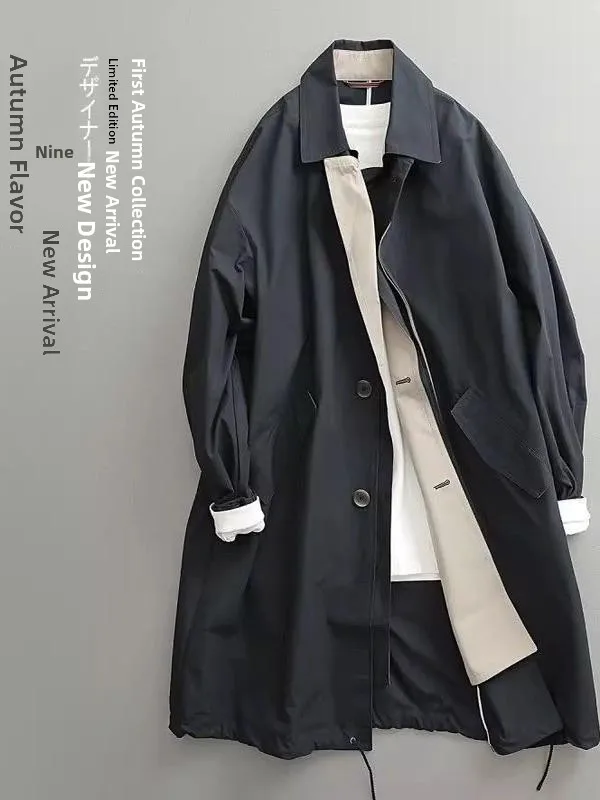 

Мужское пальто-джат средней длины с отложным воротником и одной пуговицей для осеннего сезона, длинная молодежная мода-стойка.