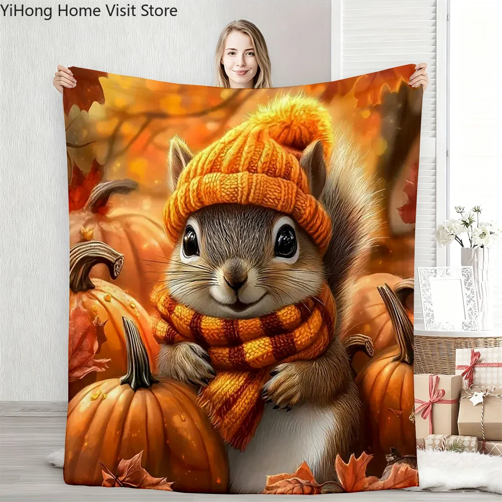Cute little squirrel pattern Blanket Flannel Super Soft Warm Blanket Suitable for Home Four Seasons Bedroom Blanket