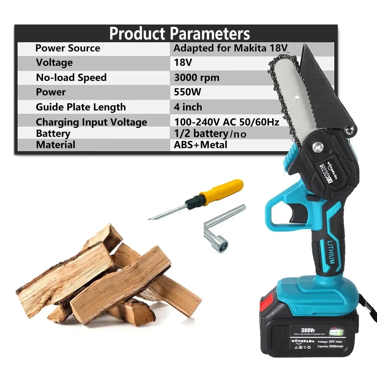 Imagem -02 - Mini Serra Elétrica sem Fio Polegada 18v Lithium Ion Battery Garden Logging Saw Carpintaria Ferramenta Elétrica de Corte