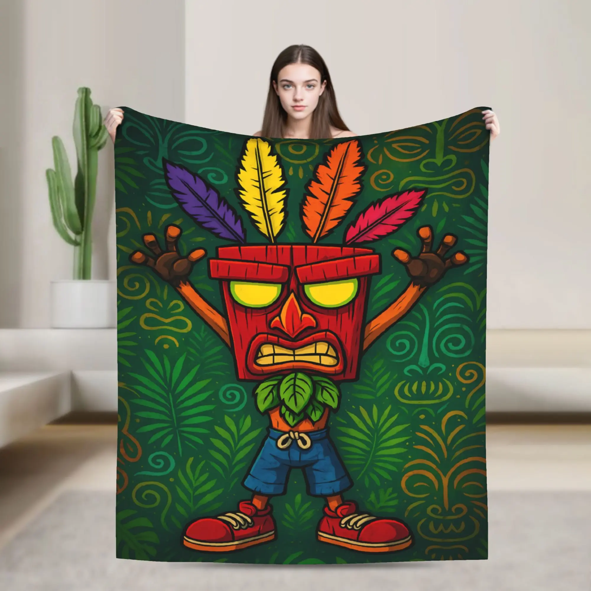 Crash Bandicoot Aku Mask Blanket Quality Warm Soft  Throw Blanket Winter Students Living Room Comfortable Bedspread