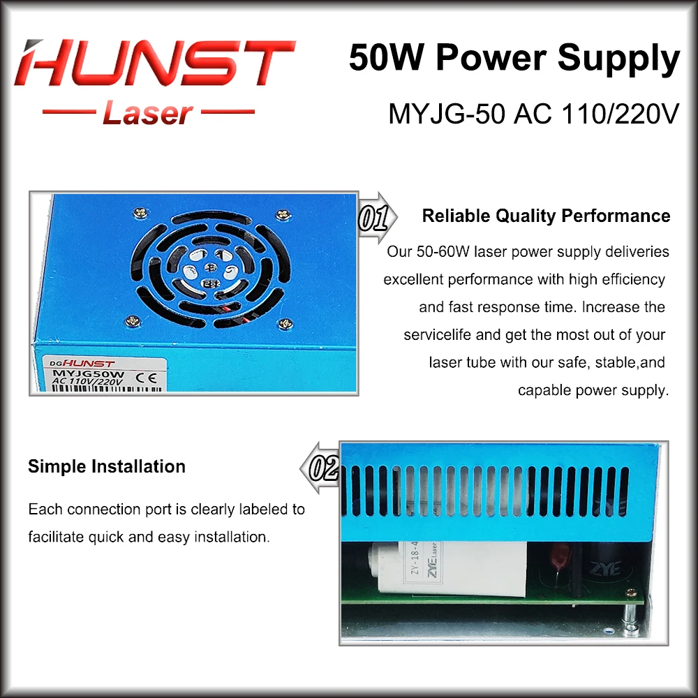 Imagem -04 - Laser Power Supply Laser Generator para Gravação Máquina de Corte Tubo de Vidro Myjg50w 110v 220v 40w 50w 60w Hunst-co2