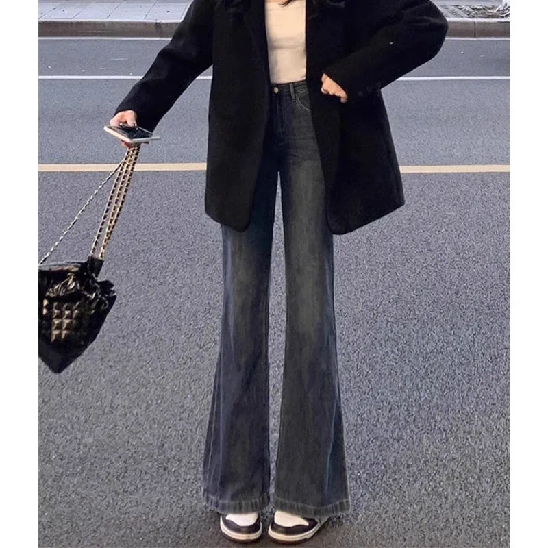 

Джинсы-колокольчики с высокой талией, женские весенне-летние тонкие прямые брюки большого размера, джинсовые узкие брюки с высокой талией