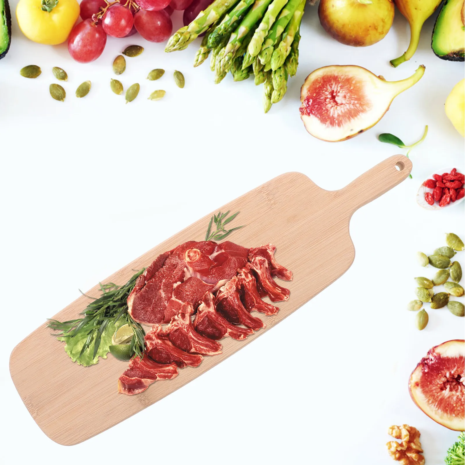 Wood Cutting Board with Handle Natural Wooden Chopping Board for Pizza Bread Vegetables Meat Steak Kitchen Countertop Decor