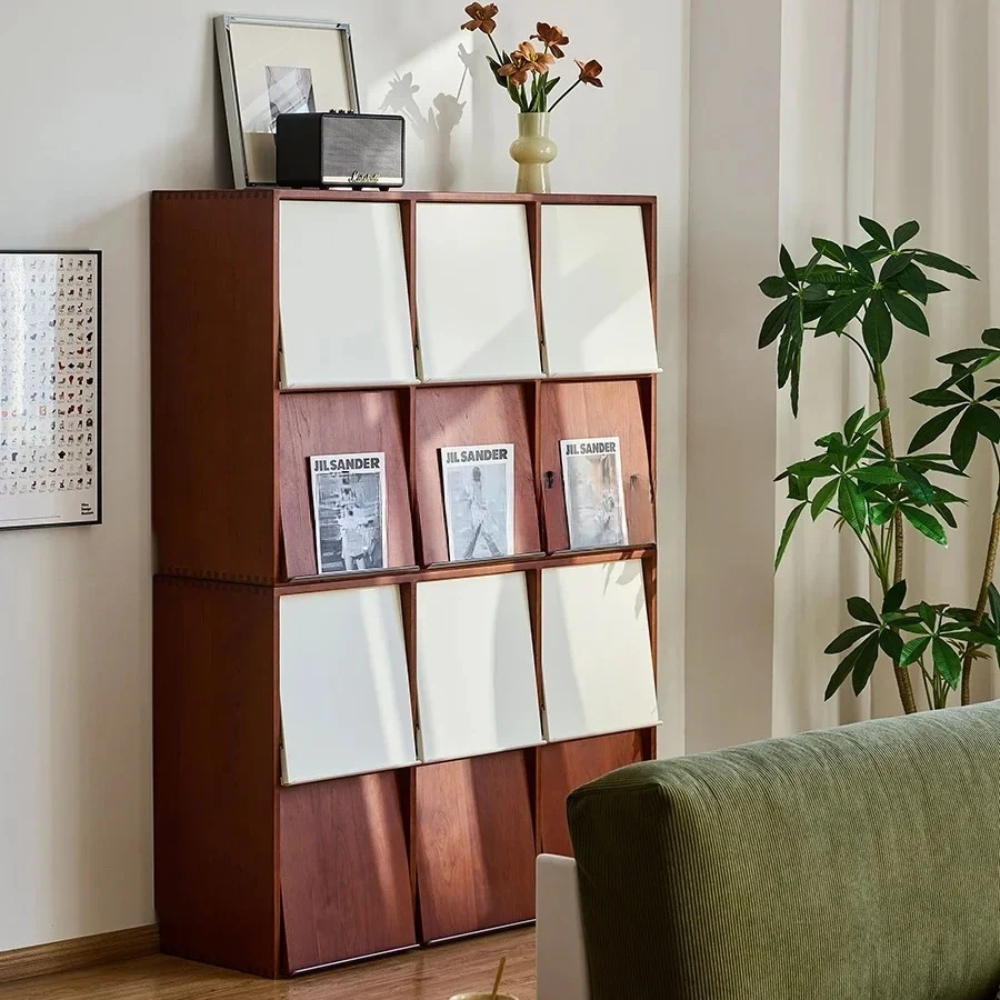 

2003Chessboard flap cabinet retro solid wood lattice combination bookcase display chest cabinet