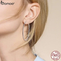 bamoer 925 Sterling Silver Large Hoop Earrings Circle Endless Huggie Big Hoops Earring 30/40mm for Women Girls