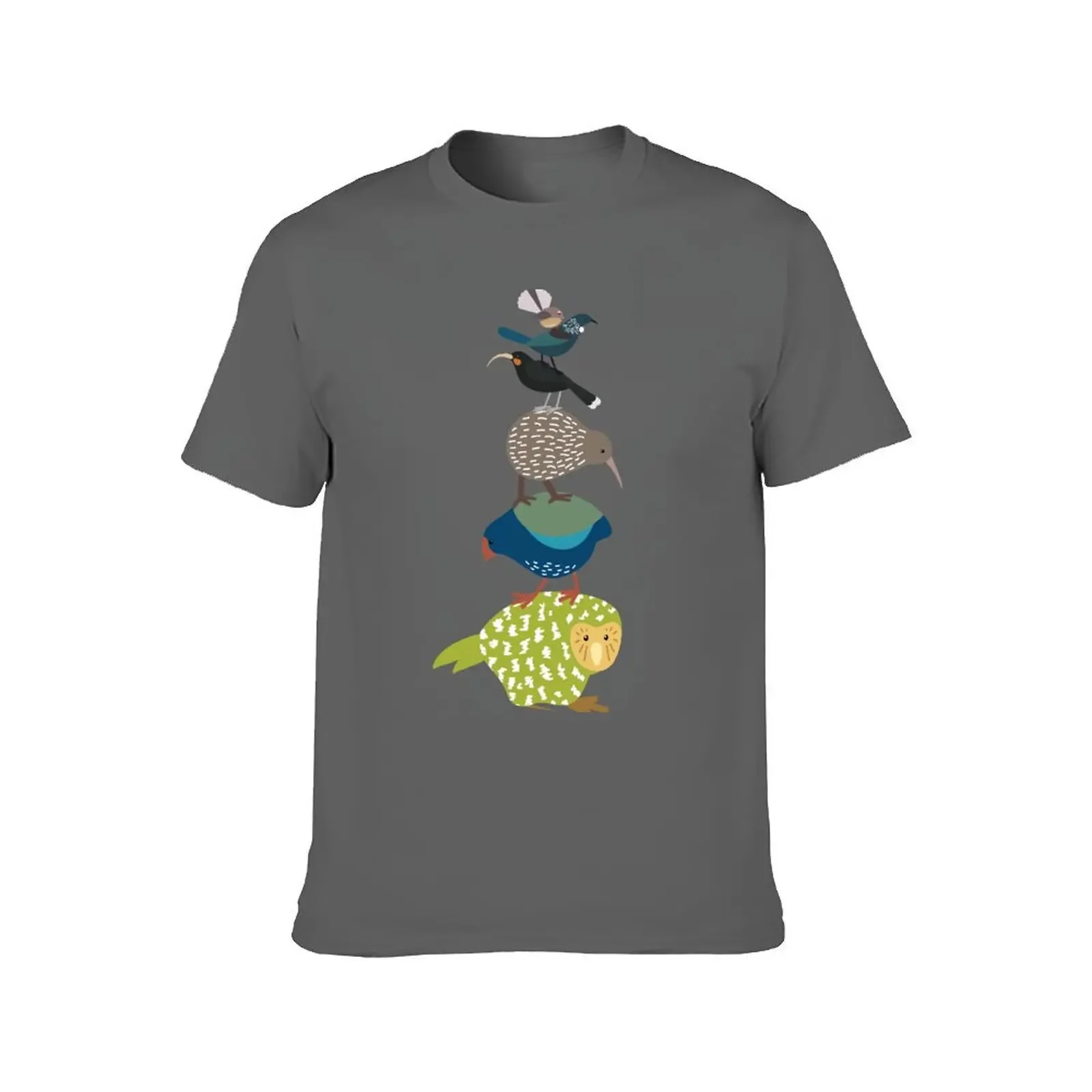 Stacked Birds Of New Zealand - Kiwi, Kakapo, Tui, Fanatail, Kaka, Kea T-Shirt blue archive cheap stuff mens workout shirts