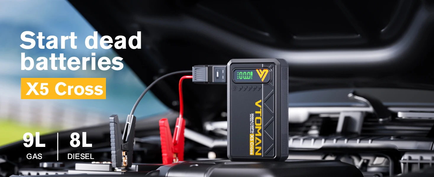 VTOMAN X5 Cross 5-in-1 Auto-Starthilfe 3500A Tragbare Autobatterie-Starthilfegerät mit Eingebautem 150PSI Luftkompressor Powerbank LED-Notlicht für Benzin- und Dieselautos – Detail 1