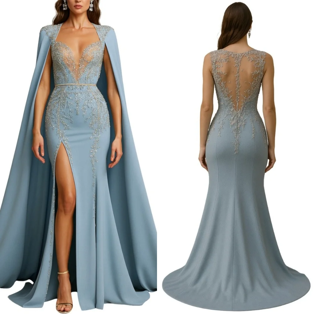 Customized Classic Exquisite Jersey Sequined Pleat Trumpet Sweetheart Long Dresses Bespoke Occasion Simple