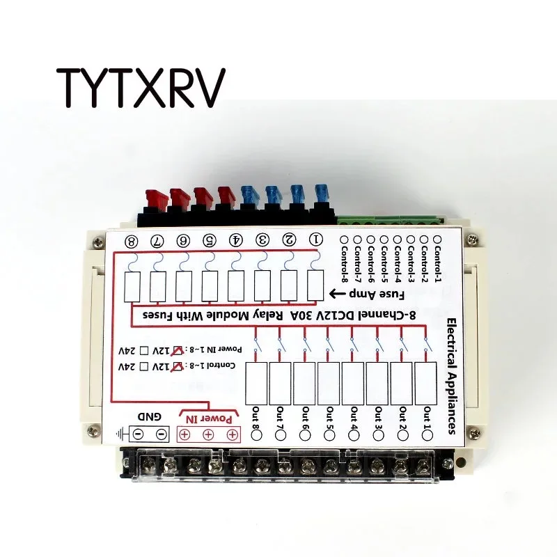 

TYTXRV RV 8-Channel DC 12V 30A Relay Module with Fuses