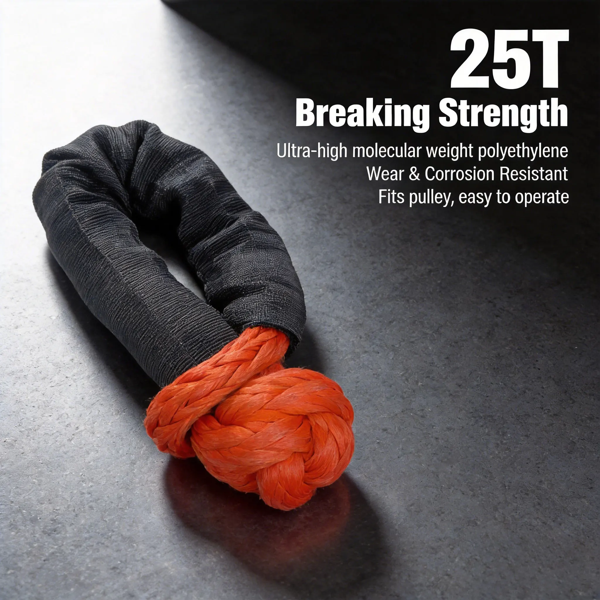 Off-Road Recovery Strap, Soft Shackle With Protective Sleeve, Compatible with Recovery Pulley, 25T Breaking Strength