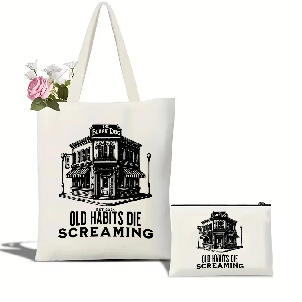 

The Black Dog Old Habits Die Screaming Tote Bag Large Capacity Shopping Bags Cartoon Female Shoulder Handbag Girl Handbags