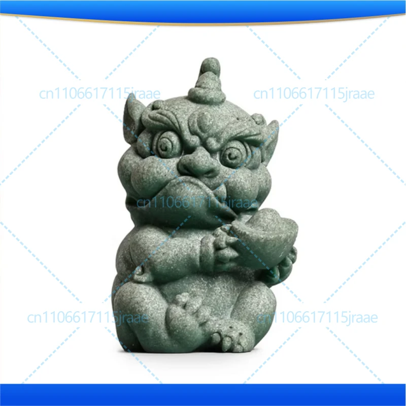 Green Sand Stone Gathering Wealth Pi Xiu Mascot Statue Chinese God Beast  Home Living Room, Office Art Deco Statue Free Delivery