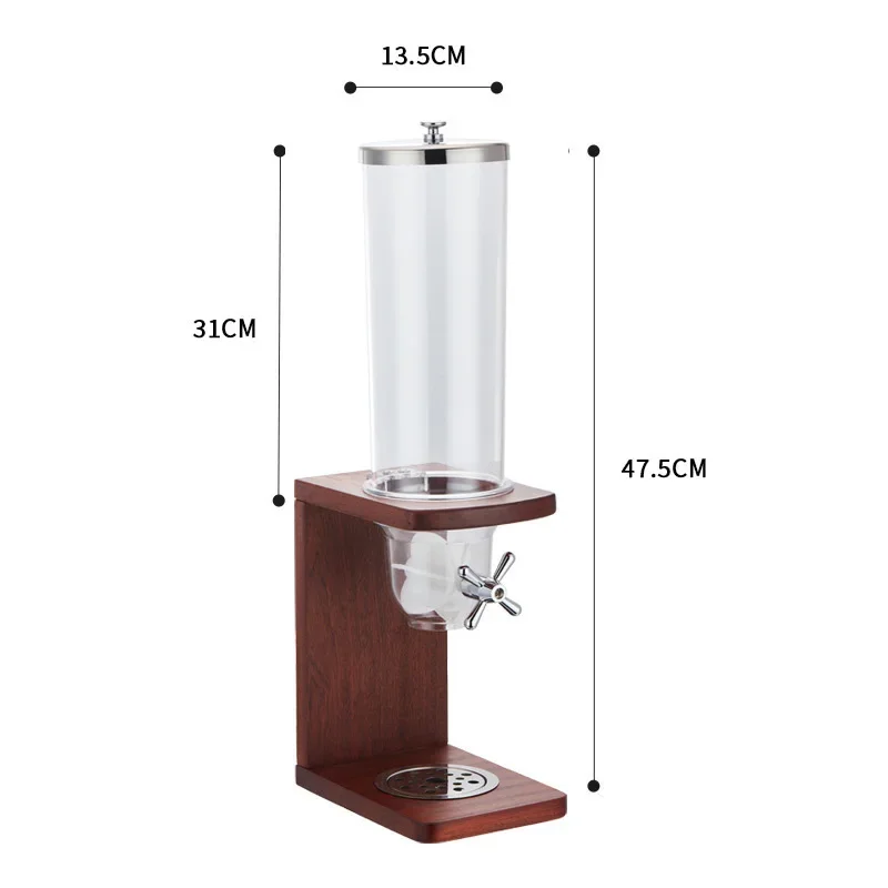 Stainless Steel Grain Dispenser 3.5L/7L/10.5L with Solid Wood Base, Bulk Food Storage Container, Oatmeal/Mung Bean Dispenser