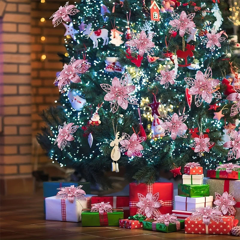 11cm Weihnachtsdekoration Glitzer Künstliche Blume Christbaumanhänger für Heimdekoration Weihnachten Navidad Neujahr 2026 Ornament – Detail 5