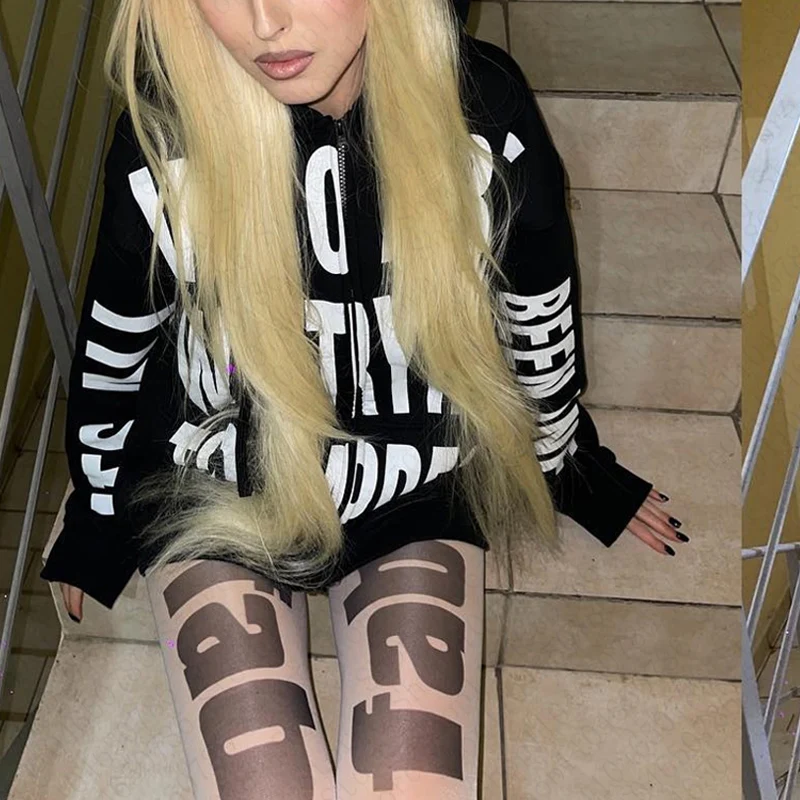 

Vintage 2000s Y2k Punk New Product White Letter Tight Stocking and Pantyhose Women's Fashion Niche Clothing Accessories Emo