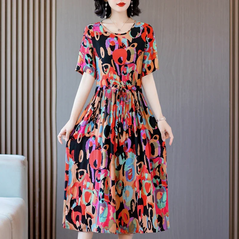 Cheap Casual Women\'s Dresses Summer 2023 New Korean Fashion Vintage Print Long Dress Summer Women\'s Clothing