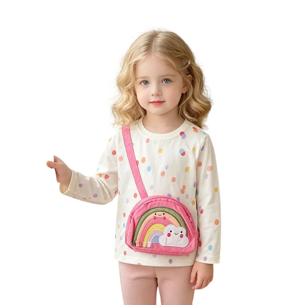 Jumping Meters 3-8T Rainbow Real Bag Long Sleeve Girl Girls T Shirts Kids Autumn Spring Kids Clothes Fashion Toddler Shirts