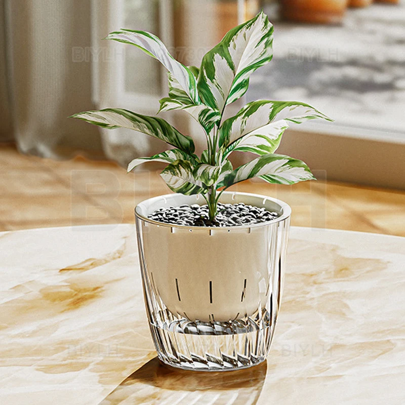 

Self Watering Flowerpot ABS Home Decor Automatic Water Absorbing Flowerpot Transparent Double Layer Plastic Decorative Pot