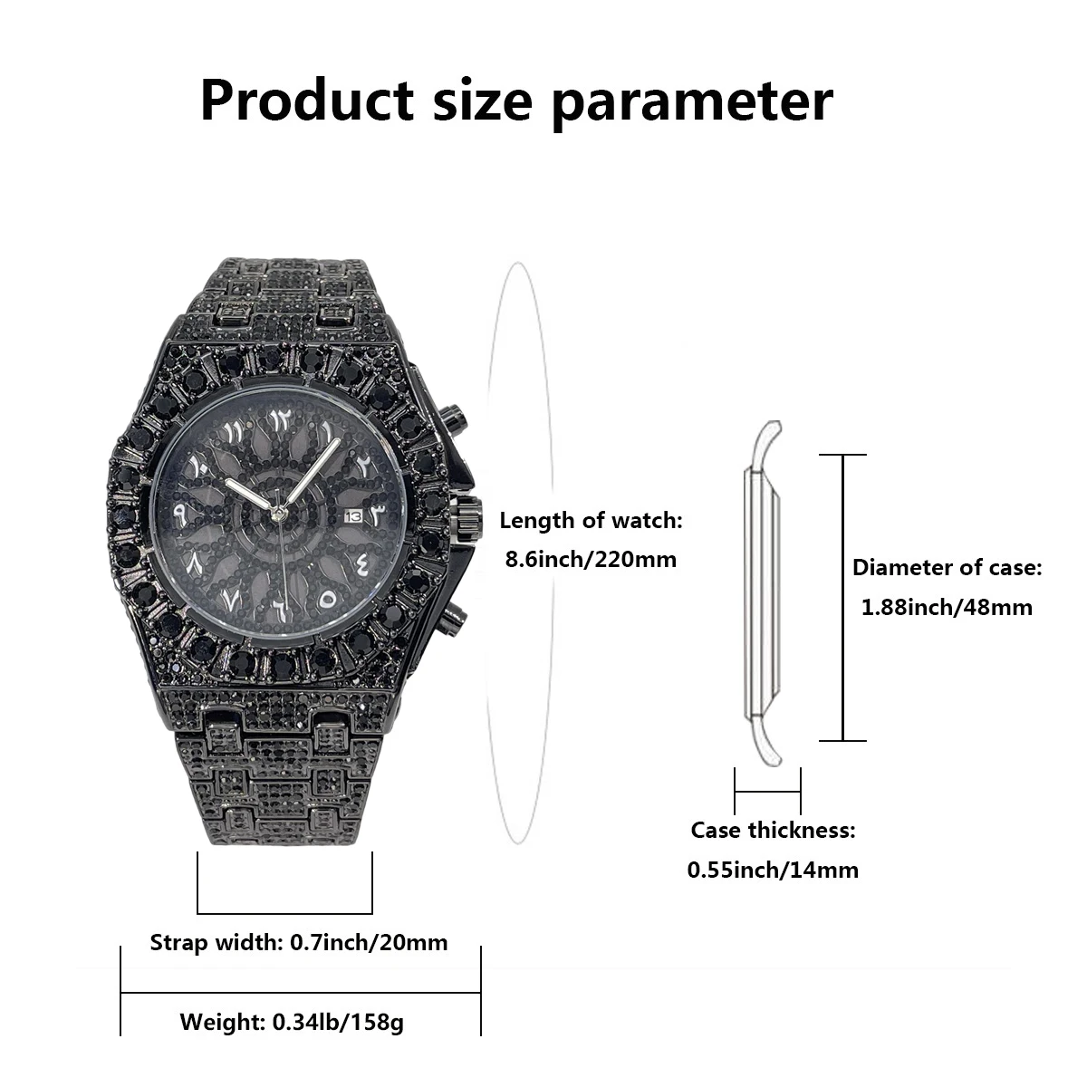 UNIGUET Cool Black Diamond Watch for Men Luxury Hip Hop Full Ice Out Bling Wristwatch with Date Reloj Hombre 2026 Hot Salec view 4