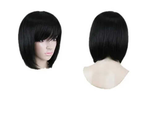 Black Wig  Synthetic Heat Resistant Fiber Wavy Hair Student Bob Hairpiece Peruca Pelucas Costume Cos-play Short Peruca