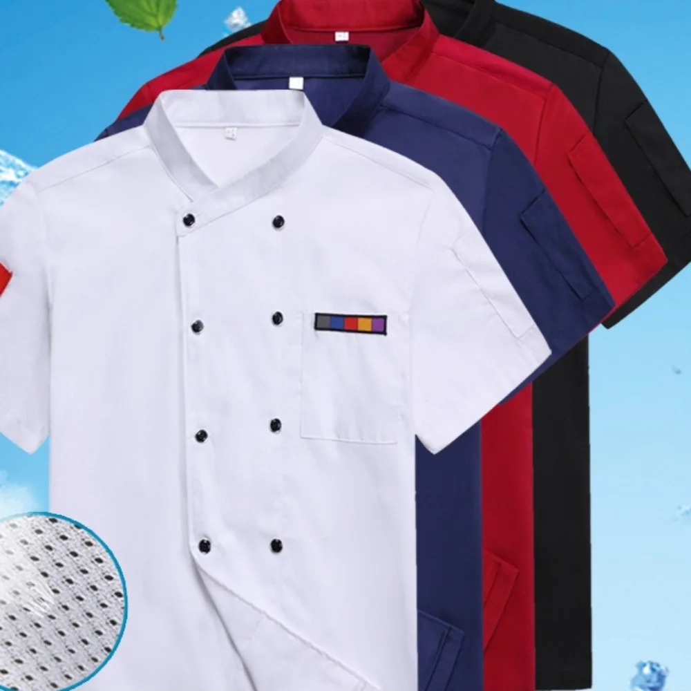 

Высококачественная дышащая сетчатая рабочая одежда для шеф-повара, мужская одежда с короткими рукавами, летняя одежда для китайского ресторана, ресторана, общественного питания, кухни