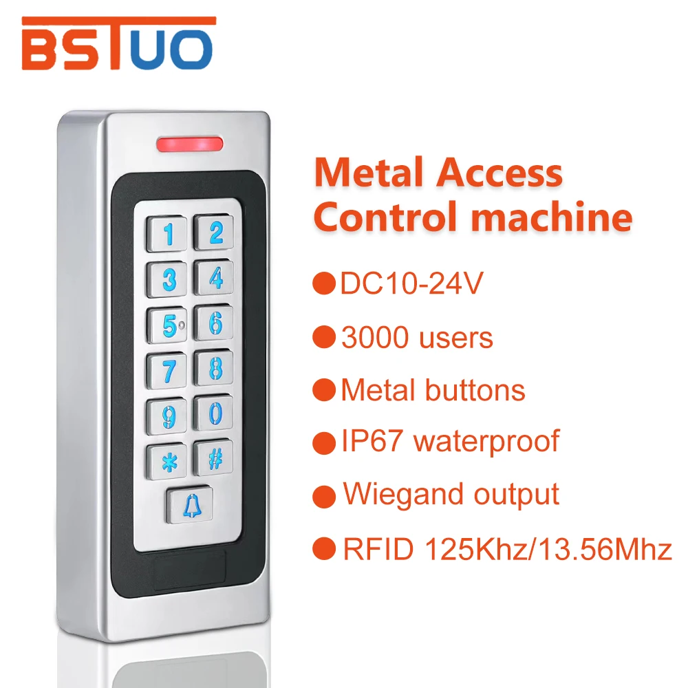 

IP67 Waterproof Metal Backlight Door Access Control RFID Reader Keypad 3000 Users Doorbell 125KHz DC 10-24V EM Card door opener