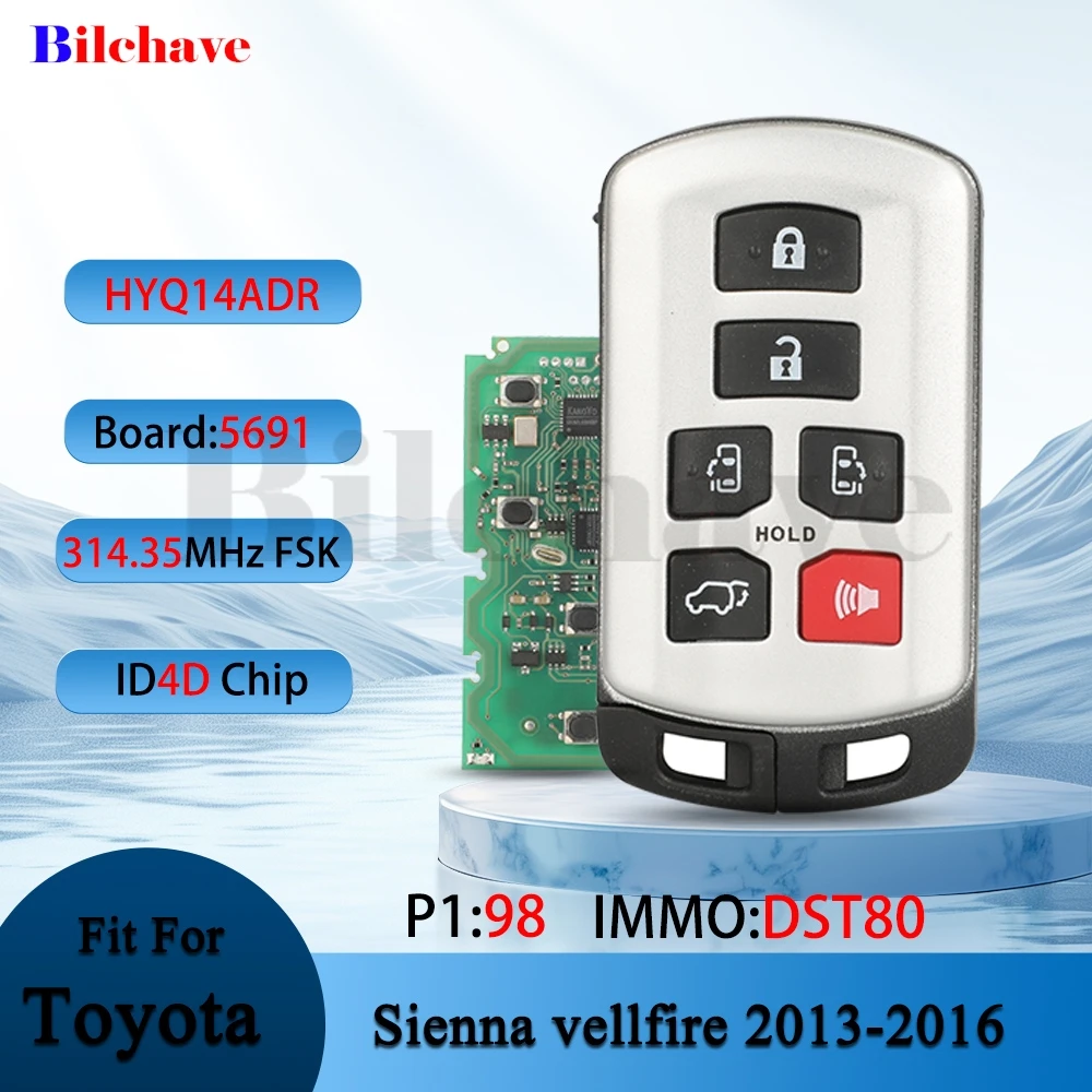 

Плата jingyuqin: 5691 HYQ14ADR 314,35 МГц FSK 4D Chip P1:98 DST80 Дистанционный брелок для ключей от автомобиля для Toyota Sienna 04.fire 2013-2016