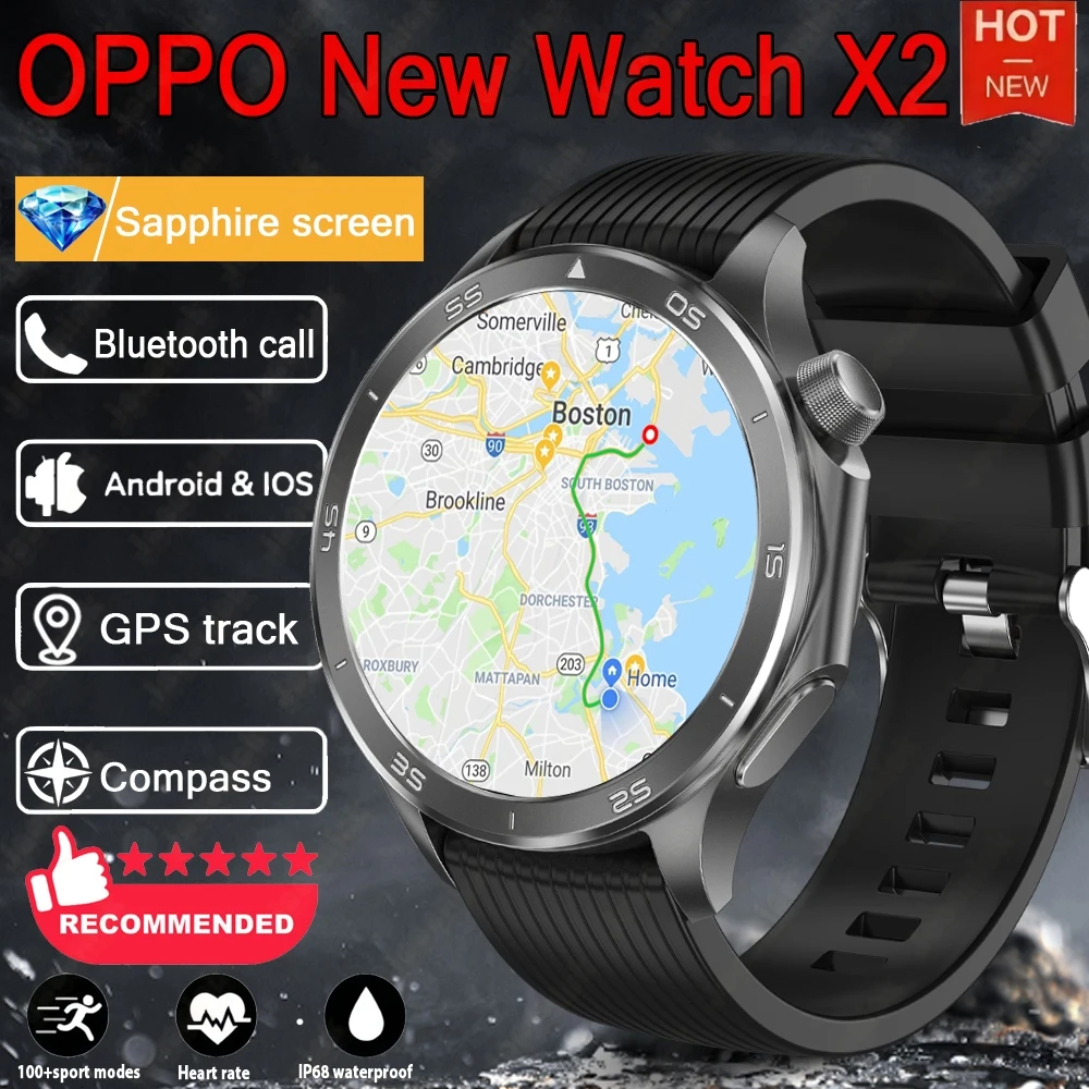 

Для OPPO Watch X2 Спортивные Смарт-часы Мужчины HD Экран GPS трекер Компас Bluetooth вызов Сердечный ритм Водонепроницаемые Смарт-часы 2025 НОВЫЙ
