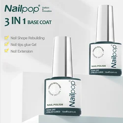 Nailpop 7.5ml Function Gel Clear Base and No Wipe Top Coat Long Lasting Glossy Dehydrator and Primer,Blooming Gel for Beginner