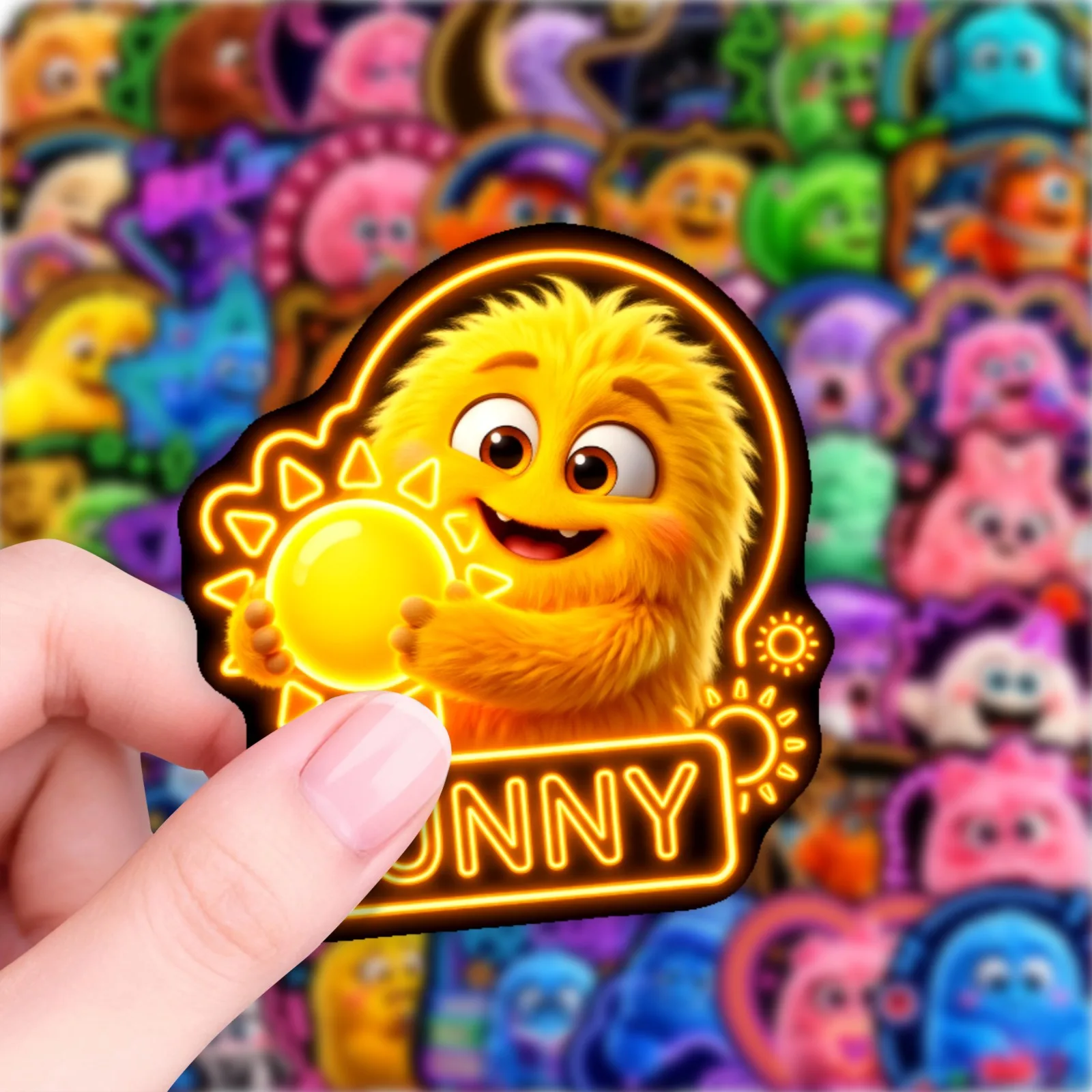 50 PCS HD Cartoon Plush Monster Fun Expression Stickers Pack Student Scrapbook Material Cute Removable Decals