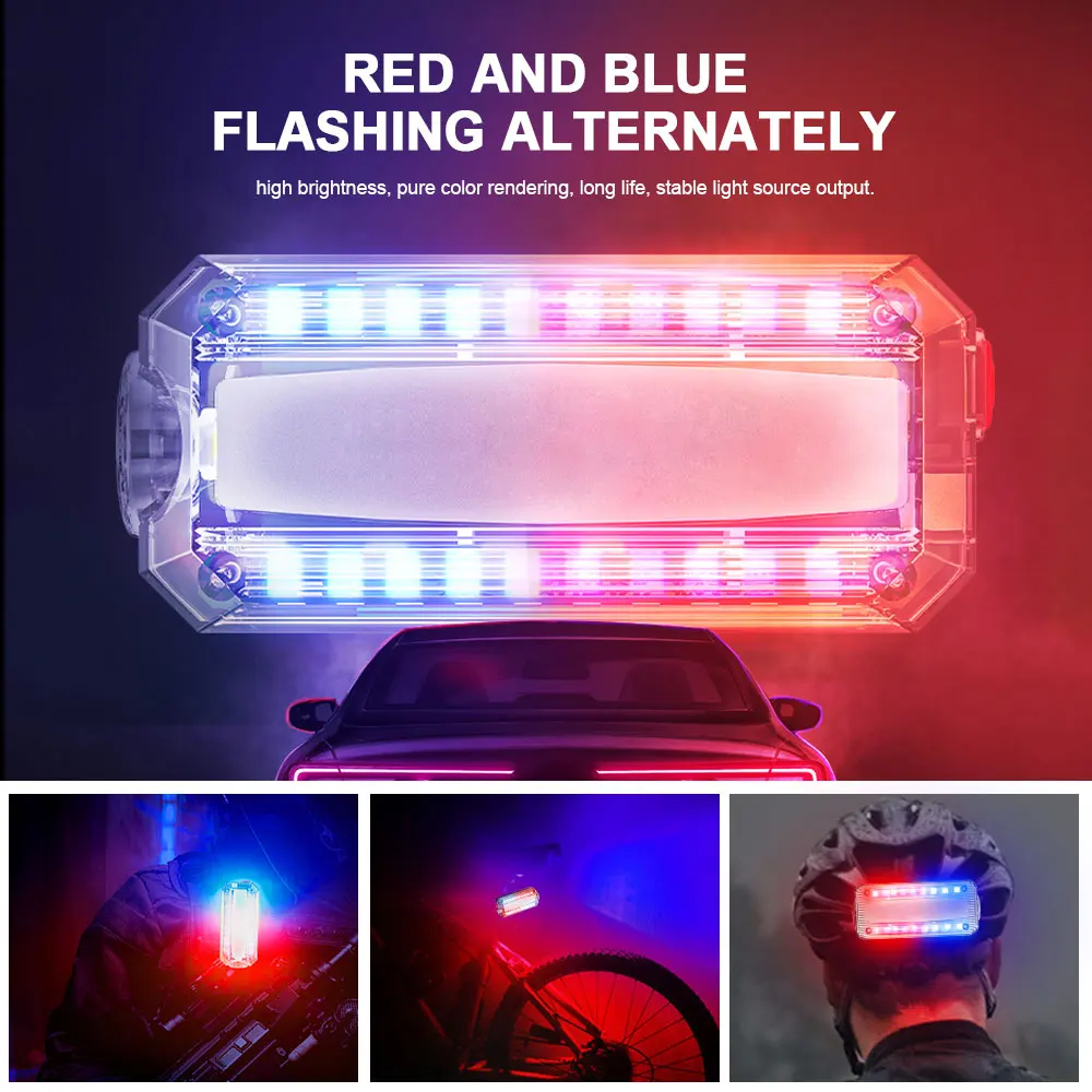 (Ado Espana Led rosso blu lampada della polizia luce LED spia di ricarica USB fanale posteriore per bicicletta lampada a LED impermeabile per casco