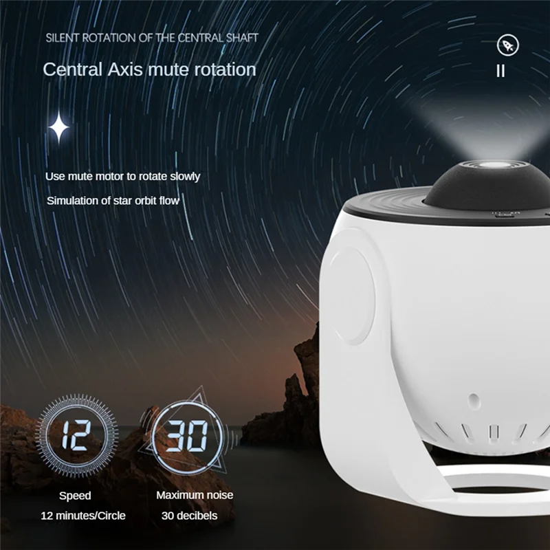 A07F-Galaxy Starry Projector Lamp 360° Rotating Starry Night Light Adjustable Projective Lamp For Bedroom, Home, Parties
