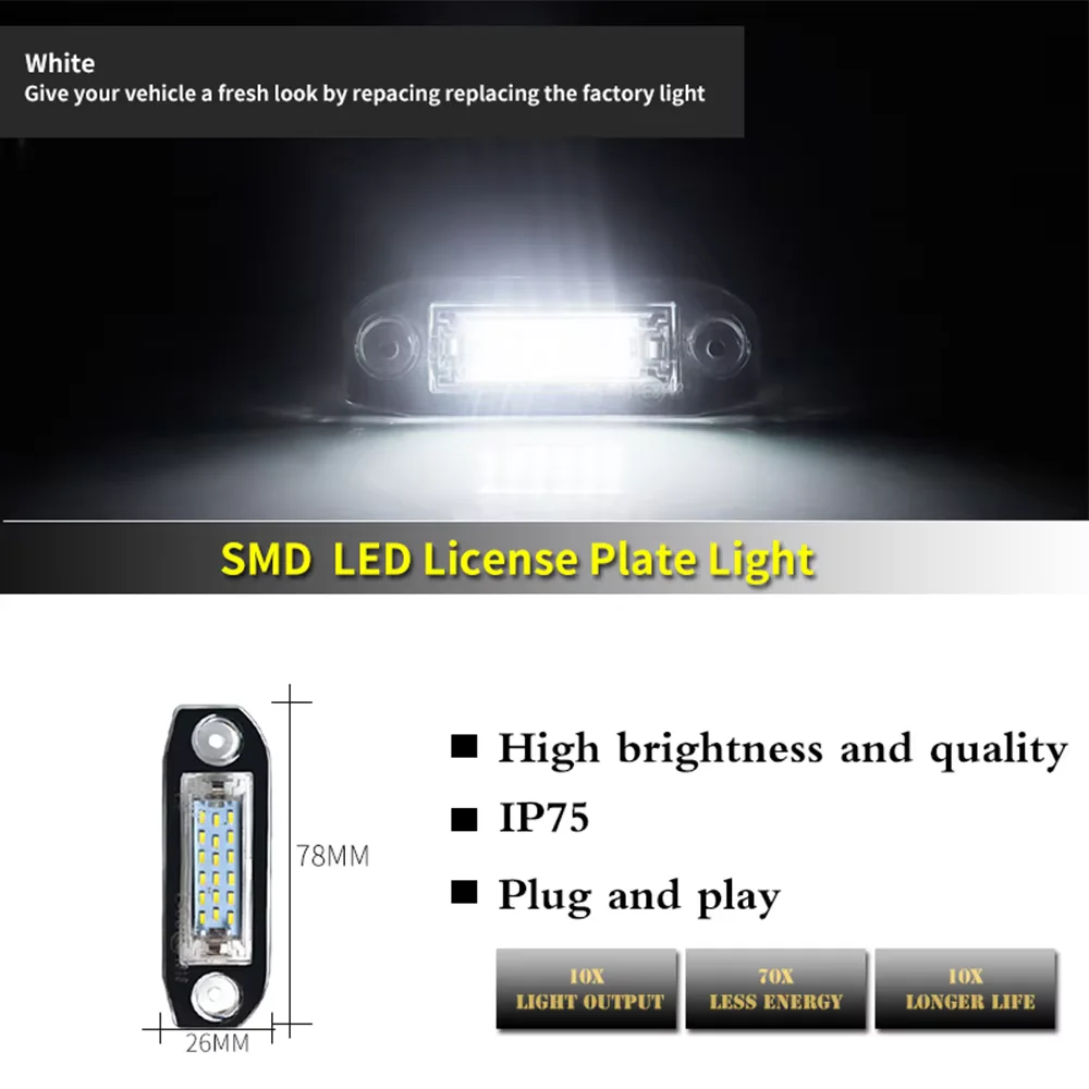 LED Car License Plate Light Assembly LED Number License Plate Lights for Volvo S80 XC90 S40 V60 XC60 S60 C70 V50 XC70 V70