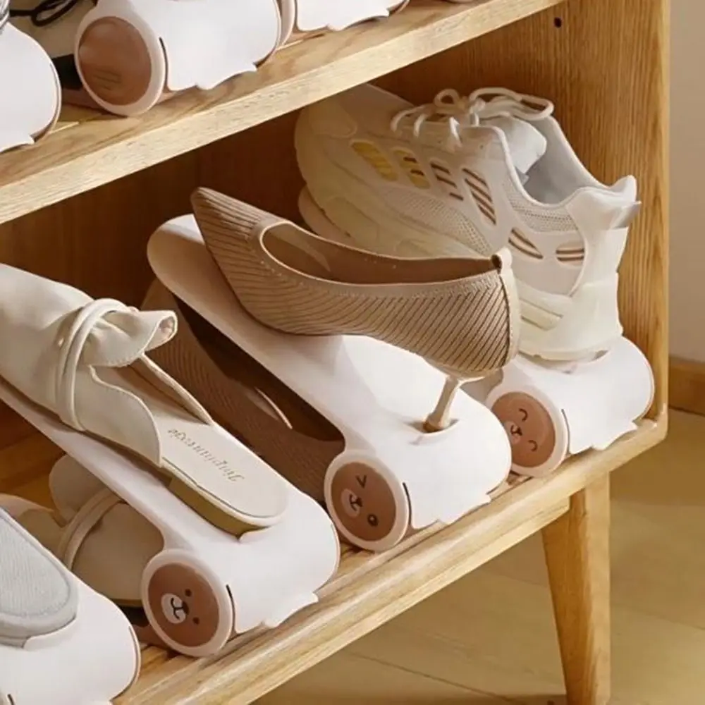 

2 шт. простая регулируемая двухслойная полка для обуви, компактная противоскользящая полка для хранения обуви, пластиковая 4-скоростная полка для обуви, общежитие