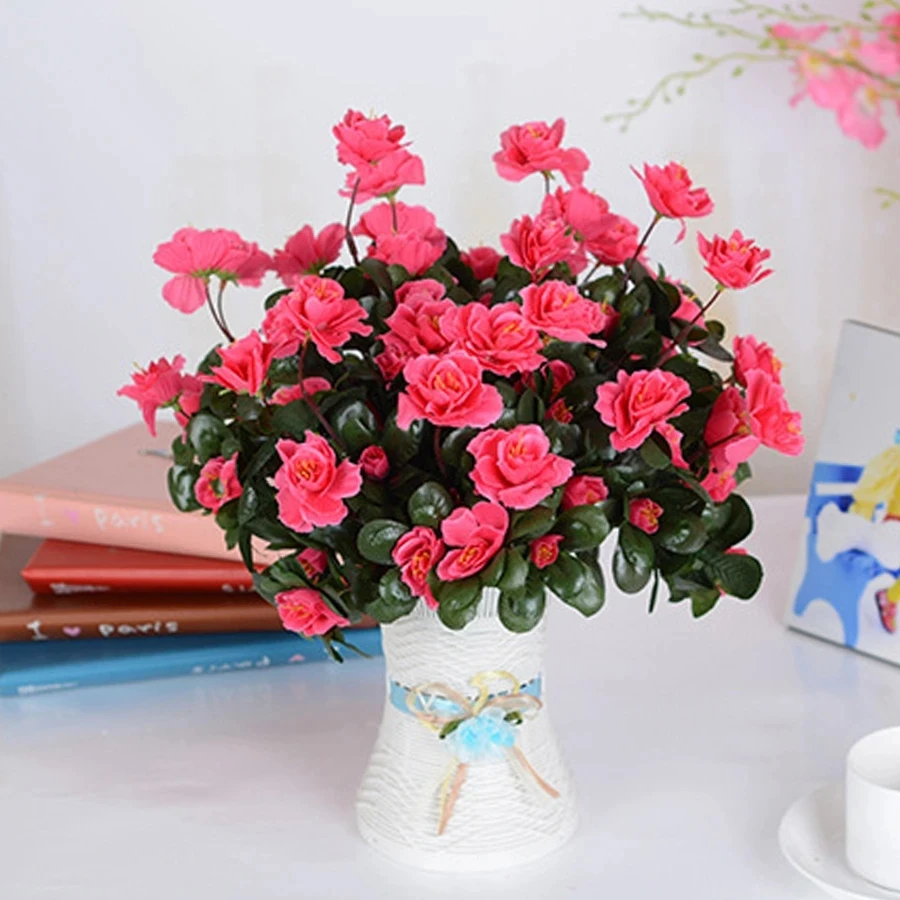 10PCS Artificial Red Azalea Flowers Bushes High Quality Resistant Fake Flowers Home Decor Outdoor Small Decoration For Garden