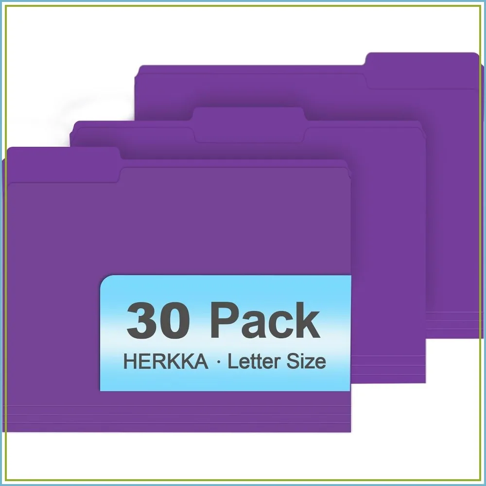 30 Pack 1/3 Cut Tab File Folders, Letter Size, Purple, Organize Documents Efficiently