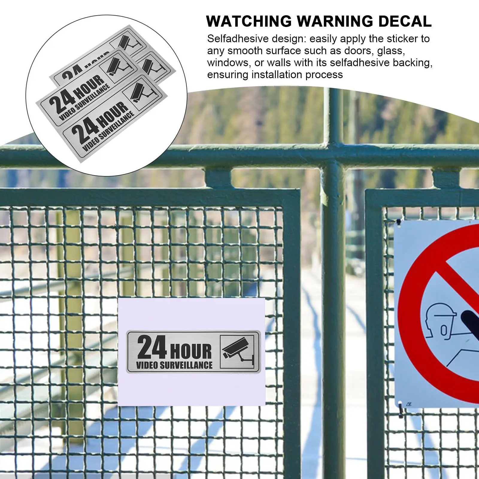 

2 Sheets Security Camera Monitoring Sticker Self-Adhesive Warning Sign for Office Business Public Spaces 24-Hour Video