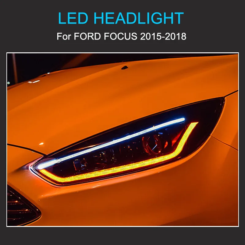 مجموعة مصابيح أمامية ليد لفورد فوكس ، مصابيح أمامية متحركة ، التوصيل والتشغيل مع DRL ، من من من من من من من نوع X