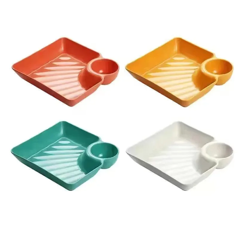

Durable Plastic Serving Platter Set, Multipurpose Snack Tray with Dip Holder,Ideal for Appetizers, Sushi, Eid Celebrations
