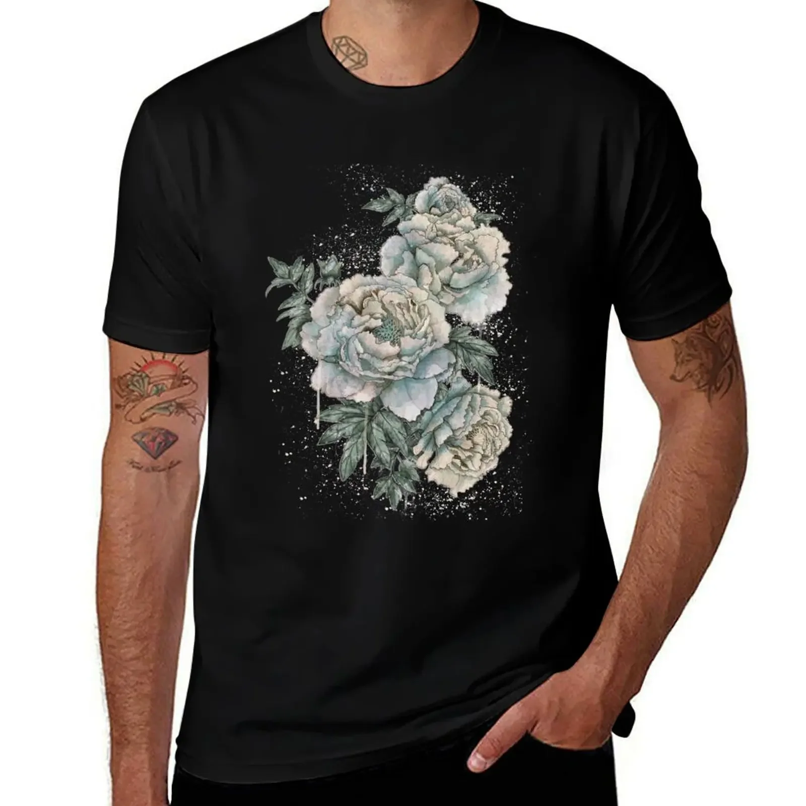 Peony patern dream T-Shirt cheap stuff graphic tee shirt slim fit t shirts for men