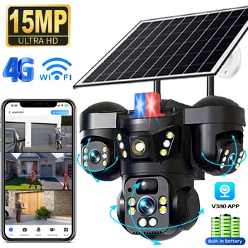 15MP Three Lens Three Screens 4G Solar Camera Outdoor WiFi 10X Digital Zoom Waterproof Aut