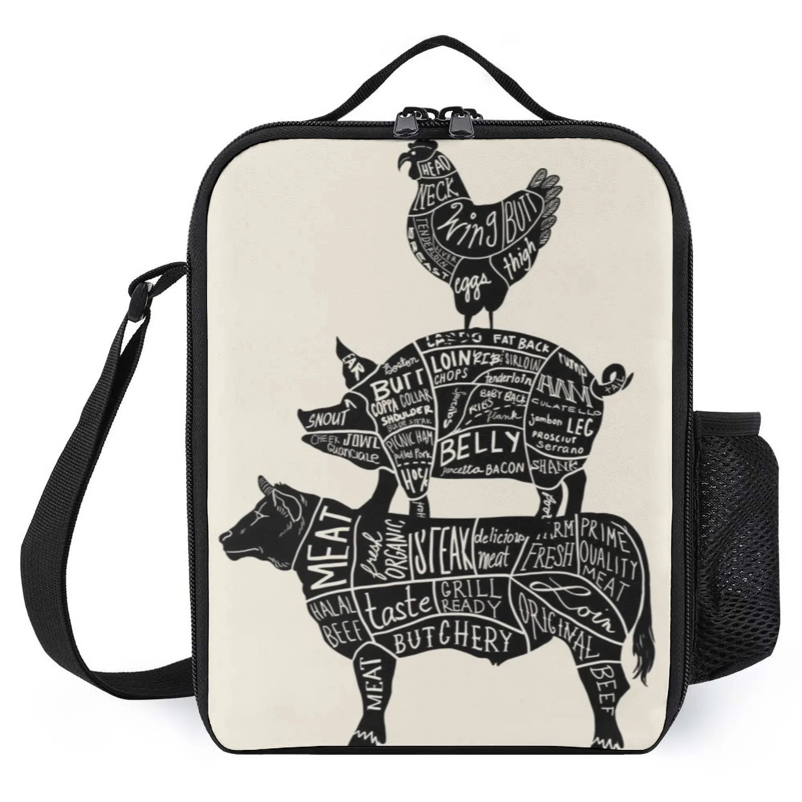 

Корова, свинья, курица, детали Bolsas с принтом, подарки для учителей французской школы, термосумки для обеда, изоляционная сумка для ланча