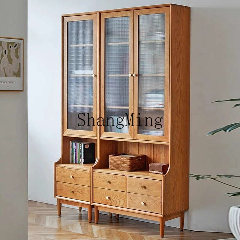 

ZYY solid wood all-cherry wood glass door display floor-to-ceiling wall household medieval dust-proof bookshelf